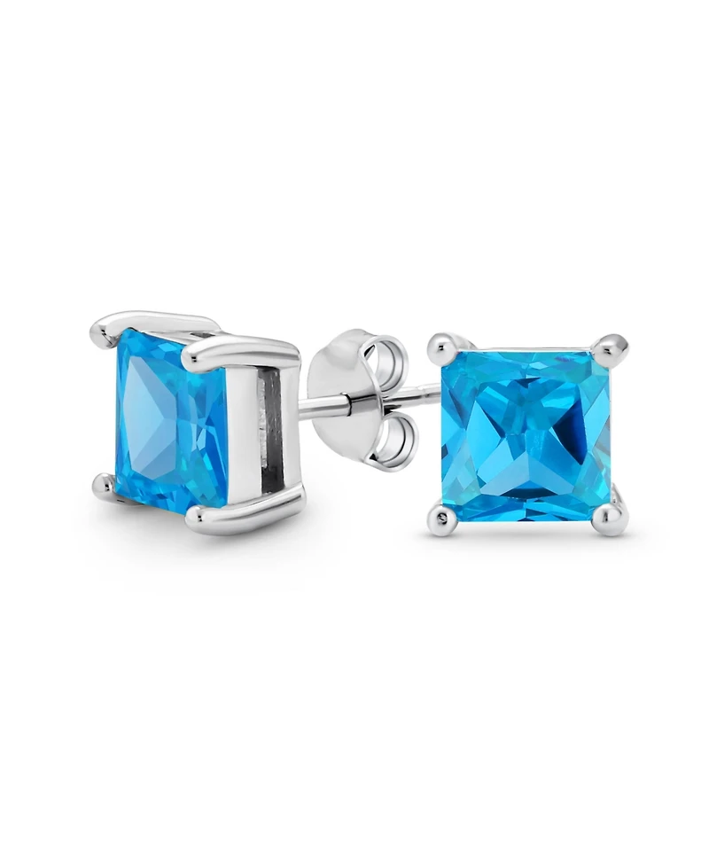 Bling Jewelry 2CT Square Cubic Zirconia Cz Stud Earrings Sterling Silver 7MM