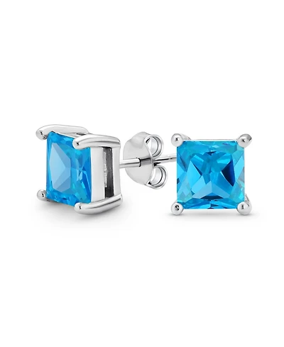 Bling Jewelry 2CT Square Cubic Zirconia Cz Stud Earrings Sterling Silver 7MM