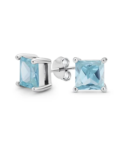 Bling Jewelry 2CT Square Cubic Zirconia Cz Stud Earrings Sterling Silver 7MM