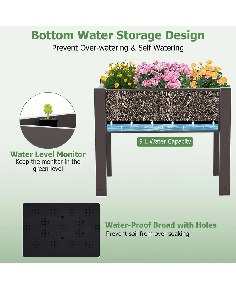 Slickblue Raised Bed Grow Box Self-Watering Planter Stand with Water Level Monitor