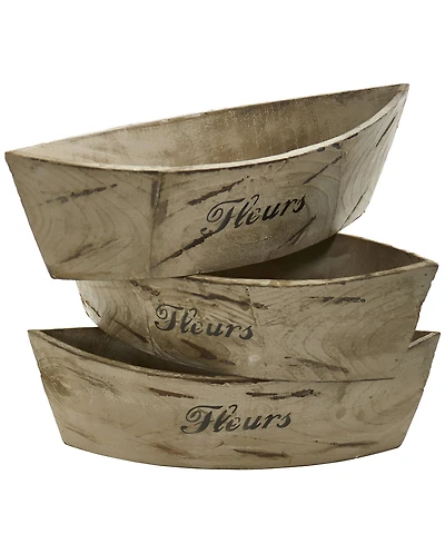 Slickblue 5" White Washed Wood Planter (Set of 3)