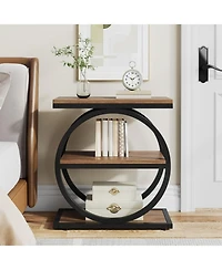 Tribesigns End Table Set of 2, Narrow End Table with 3 Storage Shelves, Wooden Nightstand with Metal Frame, Small Sofa Side Table