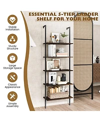 Gymax 5 Tier Ladder Shelf 71'' Height Wall-Mounted Bookshelf Display Storage Organizer