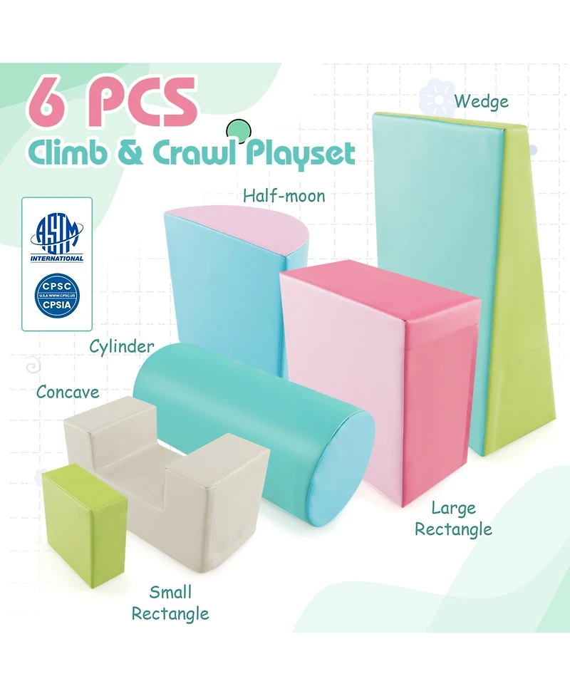 Slickblue Kids 6 Pieces Foam Climbing Blocks Indoor Climb and Crawl Activity Playset with Rectangles