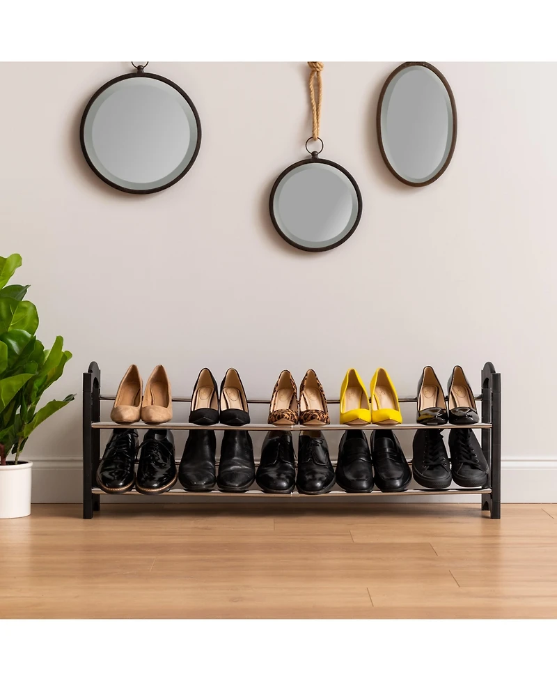 Iris Usa 2 Tier Extendable and Stackable Freestanding Metal Shoe Racks for Entryway
