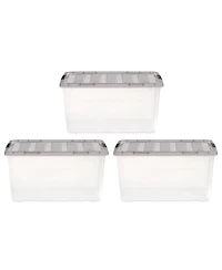 Iris Usa 72 Quart Stack & Pull Clear storage Box, Gray, 3 Pack