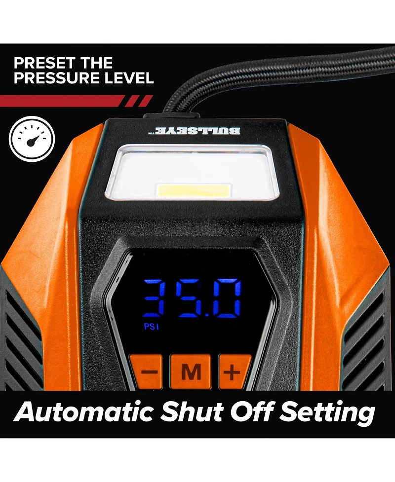 Bullseye 150 Psi Handheld Tire Inflator with Digital Pressure Gauge, Sound and Light Alert