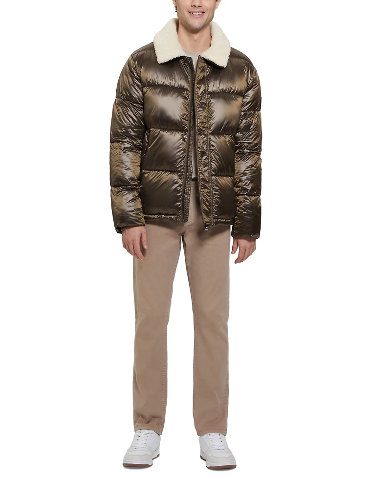 Guess Men's Puffer Jacket with Sherpa Collar