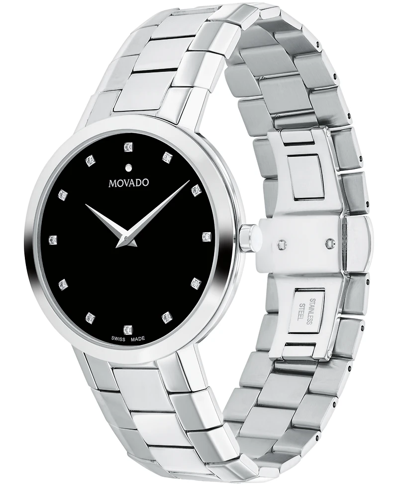 Movado Men's Faceto Swiss Quartz Stainless Steel Diamond Accent Watch 39mm