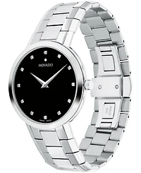 Movado Men's Faceto Swiss Quartz Stainless Steel Diamond Accent Watch 39mm