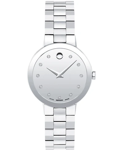 Movado Women's Sapphire Swiss Quartz Stainless Steel Diamond Accent Watch 28mm