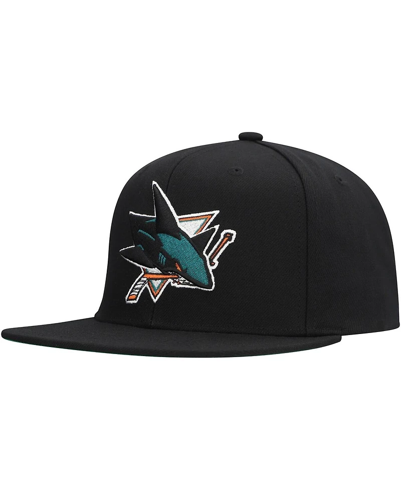 Mitchell & Ness Men's Black San Jose Sharks Core Top Spot Snapback Hat