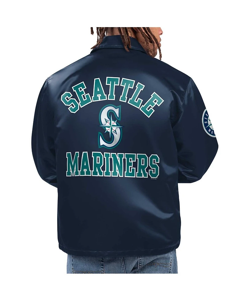 Starter Men's Navy Seattle Mariners Option Route Satin Full-Snap Jacket
