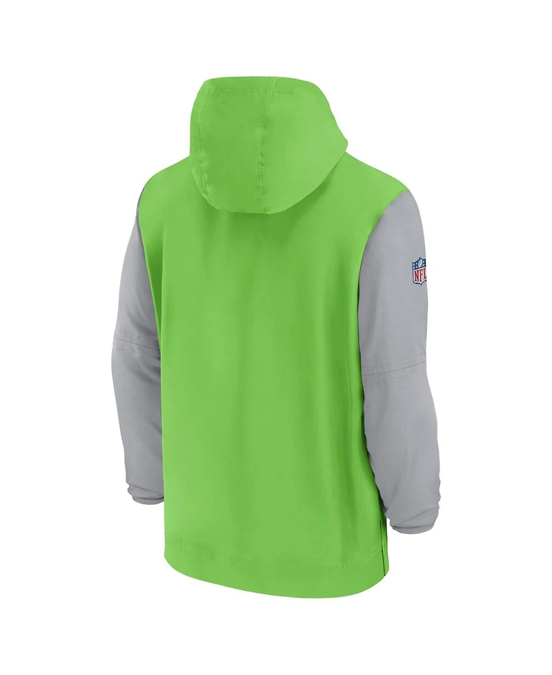Nike Men's Neon Green/Gray Seattle Seahawks 2024/25 Sideline Pre-Game Player 1/2-Zip Hoodie Jacket