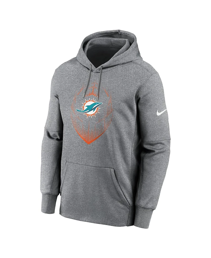 Nike Men's Heather Gray Miami Dolphins Icon Performance Pullover Hoodie