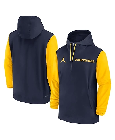 Jordan Men's Navy Michigan Wolverines 2024 Sideline Pregame Player Half-Zip Hoodie