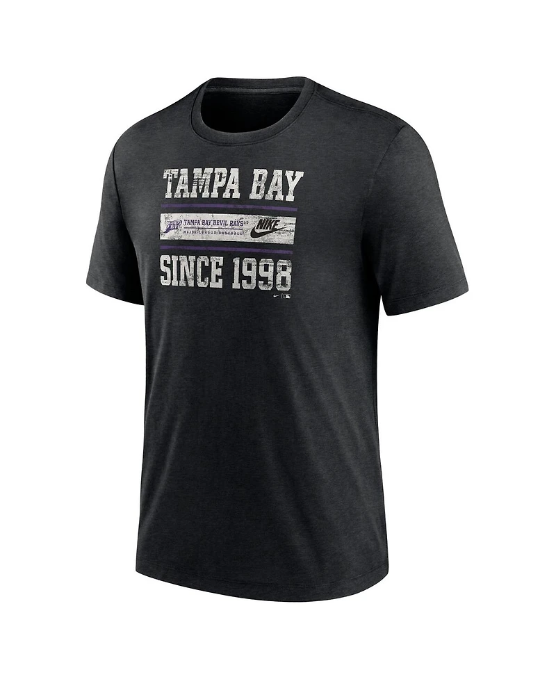 Nike Men's Heather Black Tampa Bay Rays Cooperstown Collection Local Stack Tri-Blend T-Shirt
