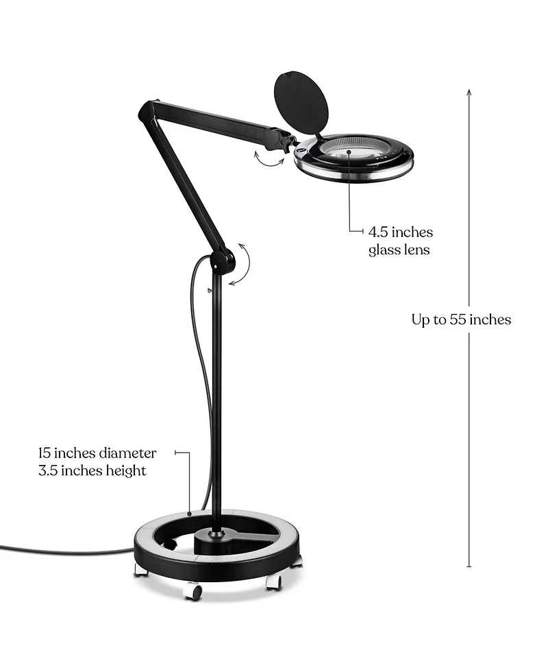 Brightech Lightview Pro 55 in. Dimmable Magnifying Led Rolling Floor Lamp (1.75X)
