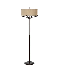 Tremont Modern Mid Century Floor Lamp Standing 62" Tall Deep Bronze Metal Tan Burlap Drum Shade for Living Room Reading Bedroom Office House Home