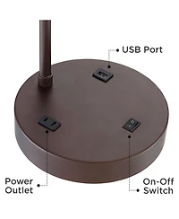 Colby Modern Desk Table Lamp with Usb and Ac Power Outlet in Base 21" High Bronze Metal Linen Uno Fitter Drum Shade for Living Room Bedroom House Beds