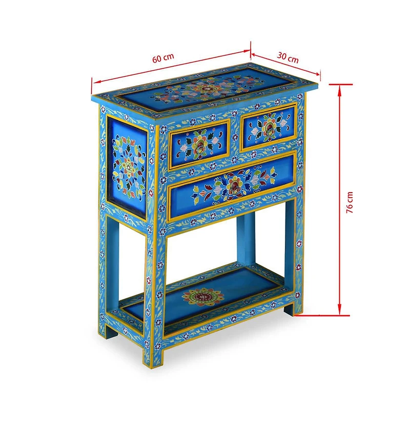 Sideboard with Drawers Solid Mango Wood Turquoise Hand Painted