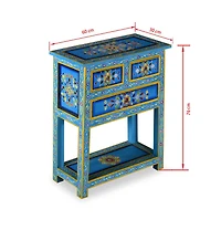 Sideboard with Drawers Solid Mango Wood Turquoise Hand Painted