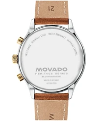 Movado Men's Calendoplan Swiss Quartz Chrono Cognac Leather Watch 43mm