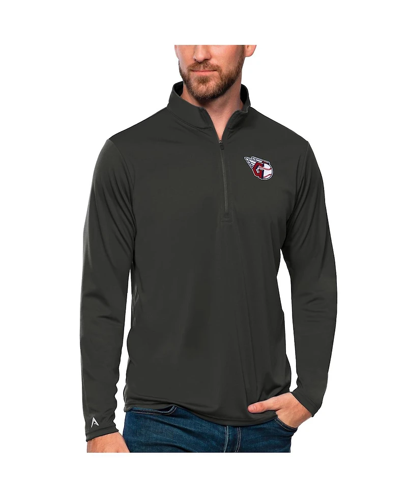 Antigua Men's Charcoal Cleveland Guardians Tribute Quarter-Zip Pullover Top