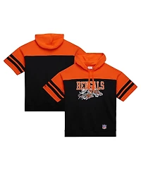 Mitchell & Ness Men's Black Cincinnati Bengals Off Field Vintage Logo Short Sleeve Pullover Hoodie