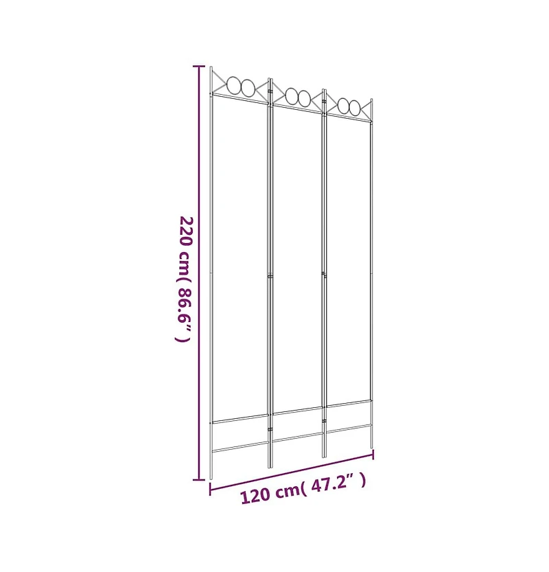 vidaXL 3-Panel Room Divider White 47.2"x86.6" Fabric