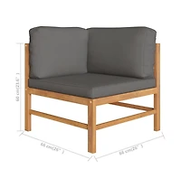 Corner Sofas 2 pcs with Dark Gray Cushions Solid Teak Wood