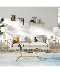 Tribesigns Modern Round End Table with Faux Marble White Top, 20”Sofa Side Table Coffee Table Cocktail Table with Unique Gold O-Shaped Base, Mi