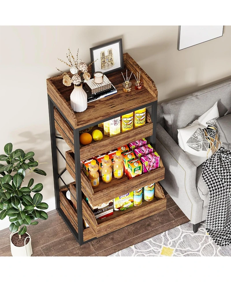Tribesigns Wood Fruit and Vegetable Storage Rack, 5-Tier Pull-Out Snack Stand Fruit Basket Stand, Utility Shelf Organizer, Rustic Brown