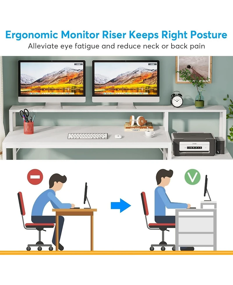 Tribesigns 63 Inch Computer Desk with File Drawer Cabinet, Ergonomic Office Monitor Stand, Table Printer Space, Wood Pc