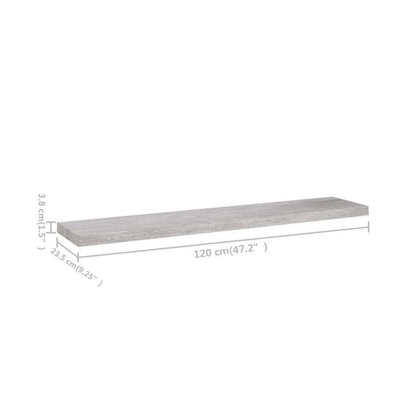 vidaXL Floating Wall Shelf Concrete Gray 47.2"x9.3"x1.5" Mdf