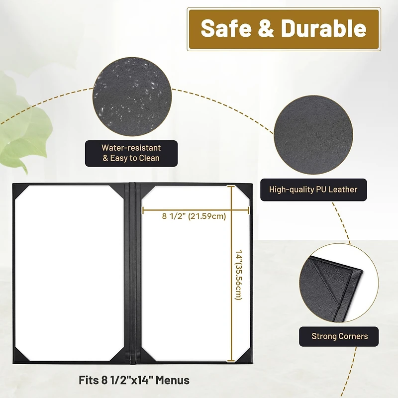 WeChef 10 Packs Restaurant Menu Covers 8.5 x 14 Book Style 2 Pages 2 Views Black