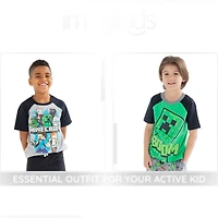 Minecraft Boys Creeper T-Shirt and French Terry Shorts Outfit Set to