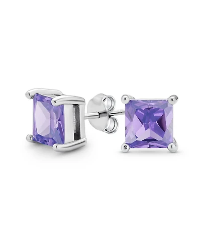 Bling Jewelry 2CT Square Cubic Zirconia Cz Stud Earrings Sterling Silver 7MM