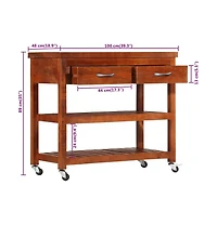 vidaXL Kitchen Trolley 39.4"x18.9"x35" Solid Wood Acacia