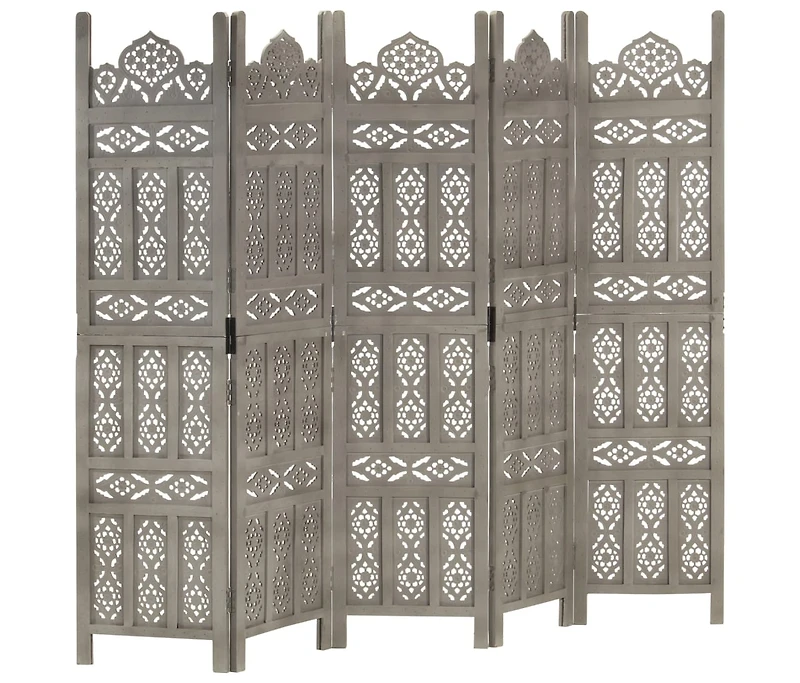 vidaXL Hand carved 5-Panel Room Divider Gray 78.7"x65" Solid Mango Wood