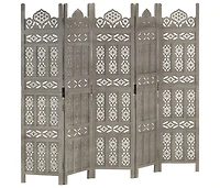 vidaXL Hand carved 5-Panel Room Divider Gray 78.7"x65" Solid Mango Wood