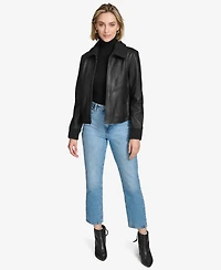 Andrew Marc Black Label Women's Beatrix Rib-Knit Trimmed Leather Jacket