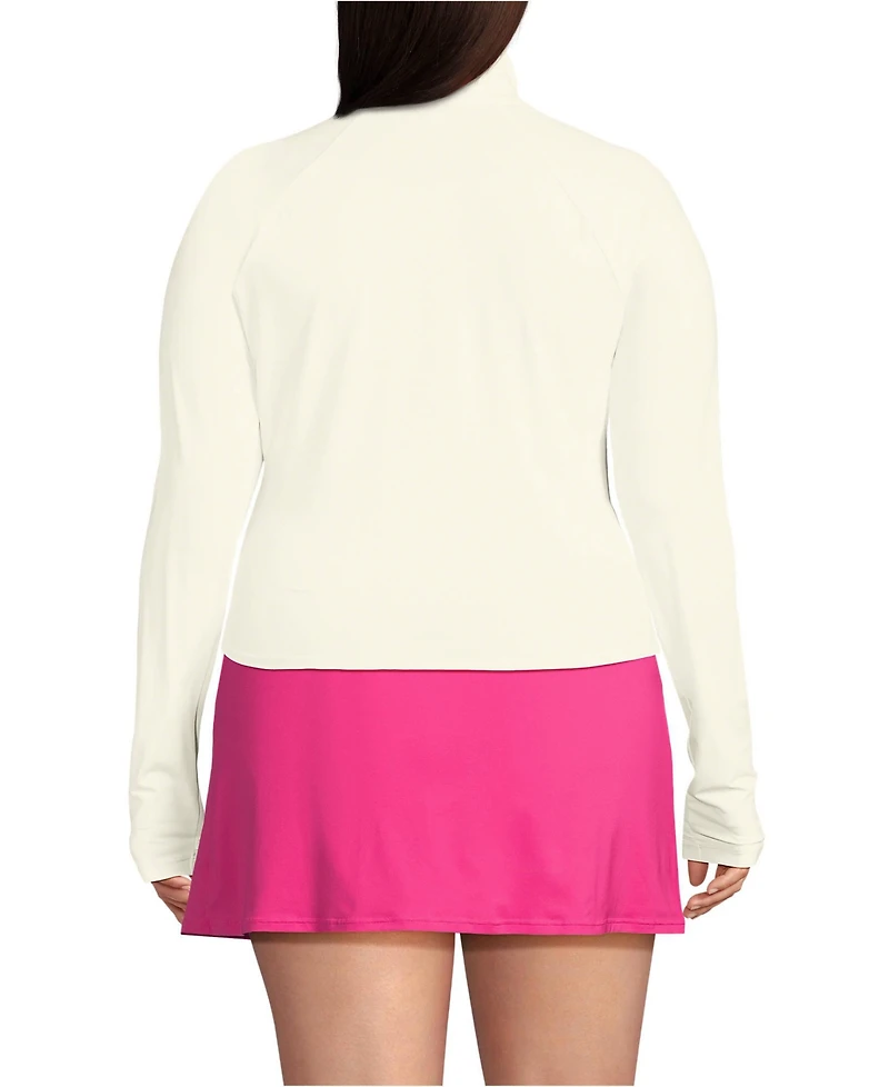 Lands' End Plus Cooling Quarter Zip Long Sleeve Mock Neck Upf 50 Sun Protection Rash Guard