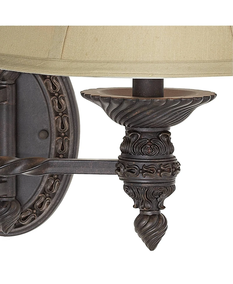 Barnes and Ivy Swing Arm Wall Lamp Bronze Plug-In Light Fixture Beige Softback Bell Shade for Bedroom Bedside Living Room Reading