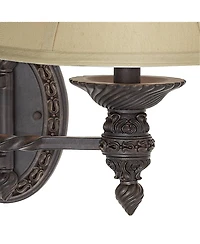 Barnes and Ivy Swing Arm Wall Lamp Bronze Plug-In Light Fixture Beige Softback Bell Shade for Bedroom Bedside Living Room Reading