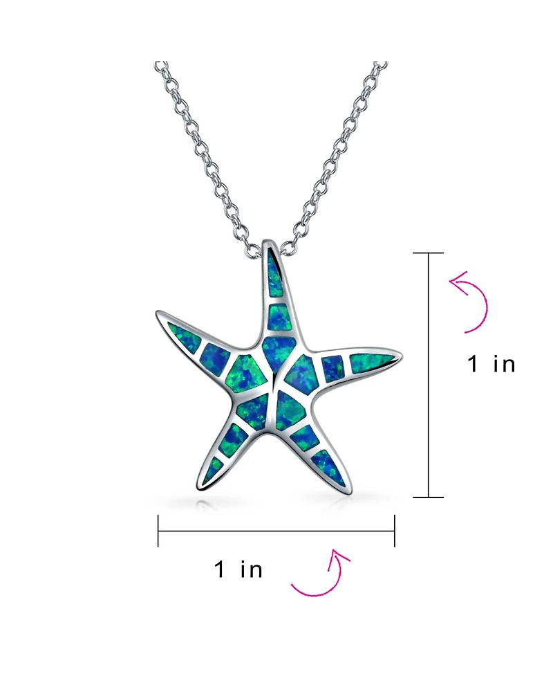 Bling Jewelry Nautical Beach Pendant Blue Inlay Created Opal Starfish Pendant Necklace For Women For Teen .925 Sterling Silver