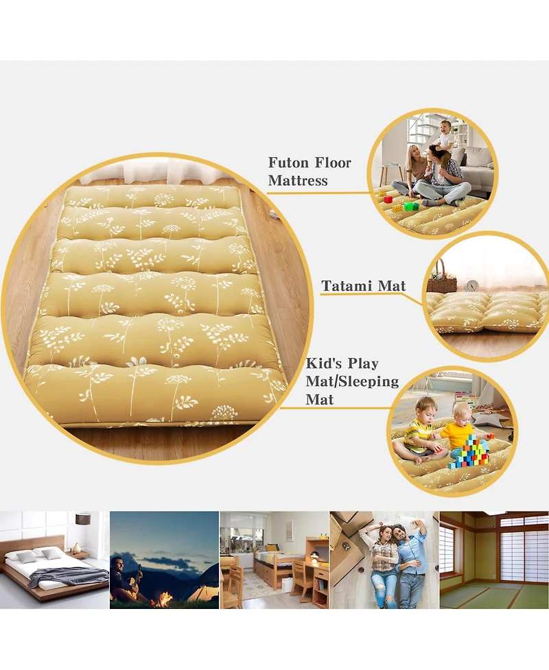 Caromio Futon Mattress Twin Size, Floral Print Floor Mattress Pad Portable Dorm Sleeping Pad, 39"x 80"