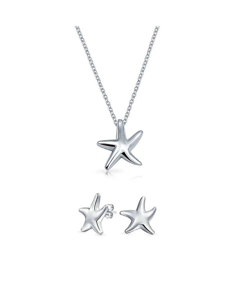 Bling Jewelry Hawaii Ocean Sea Life Tropical Beach Vacation Nautical Starfish Pendant Necklace Stud Earrings Jewelry Set Sterling Silver