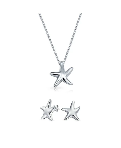 Bling Jewelry Hawaii Ocean Sea Life Tropical Beach Vacation Nautical Starfish Pendant Necklace Stud Earrings Jewelry Set Sterling Silver