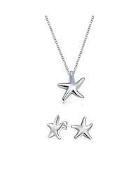 Bling Jewelry Hawaii Ocean Sea Life Tropical Beach Vacation Nautical Starfish Pendant Necklace Stud Earrings Jewelry Set Sterling Silver